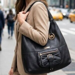 Michael Kors Large Soft Pebbled Black Leather Austin Shoulder Bag